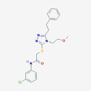 molecular formula C21H23ClN4O2S B305628 N-(3-chlorophenyl)-2-{[4-(2-methoxyethyl)-5-(2-phenylethyl)-4H-1,2,4-triazol-3-yl]sulfanyl}acetamide 