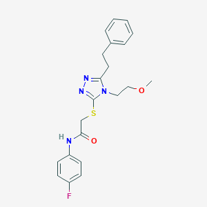 molecular formula C21H23FN4O2S B305630 N-(4-fluorophenyl)-2-{[4-(2-methoxyethyl)-5-(2-phenylethyl)-4H-1,2,4-triazol-3-yl]sulfanyl}acetamide 