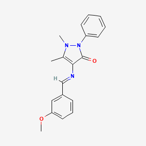 molecular formula C19H19N3O2 B3056313 2,3-Dimethyl-4-(m-methoxybenzylideneamino)-1-phenyl-3-pyrazolin-5-one CAS No. 70318-54-6