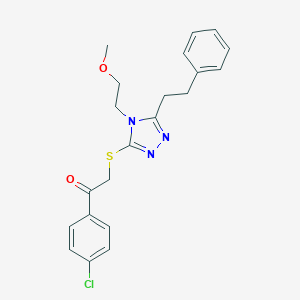 molecular formula C21H22ClN3O2S B305636 1-(4-chlorophenyl)-2-{[4-(2-methoxyethyl)-5-(2-phenylethyl)-4H-1,2,4-triazol-3-yl]sulfanyl}ethanone 