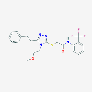 molecular formula C22H23F3N4O2S B305638 2-{[4-(2-methoxyethyl)-5-(2-phenylethyl)-4H-1,2,4-triazol-3-yl]sulfanyl}-N-[2-(trifluoromethyl)phenyl]acetamide 