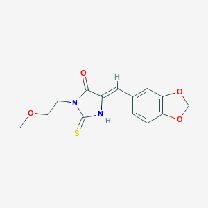 molecular formula C14H14N2O4S B305649 5-(1,3-Benzodioxol-5-ylmethylene)-3-(2-methoxyethyl)-2-thioxo-4-imidazolidinone 