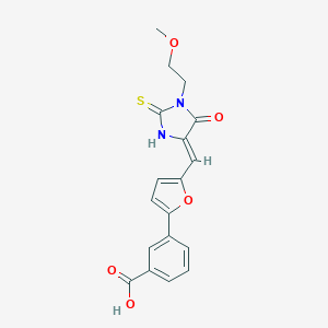molecular formula C18H16N2O5S B305653 3-(5-{(Z)-[1-(2-methoxyethyl)-5-oxo-2-thioxoimidazolidin-4-ylidene]methyl}furan-2-yl)benzoic acid 