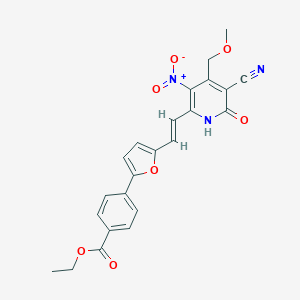 molecular formula C23H19N3O7 B305662 Ethyl4-(5-{2-[5-cyano-3-nitro-4-(methoxymethyl)-6-oxo-1,6-dihydro-2-pyridinyl]vinyl}-2-furyl)benzoate 