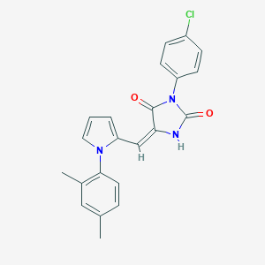 molecular formula C22H18ClN3O2 B305687 3-(4-chlorophenyl)-5-{[1-(2,4-dimethylphenyl)-1H-pyrrol-2-yl]methylene}-2,4-imidazolidinedione 