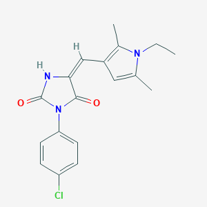 molecular formula C18H18ClN3O2 B305688 (5E)-3-(4-chlorophenyl)-5-[(1-ethyl-2,5-dimethyl-1H-pyrrol-3-yl)methylidene]imidazolidine-2,4-dione 