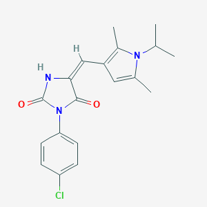 molecular formula C19H20ClN3O2 B305689 (5E)-3-(4-chlorophenyl)-5-{[2,5-dimethyl-1-(propan-2-yl)-1H-pyrrol-3-yl]methylidene}imidazolidine-2,4-dione 
