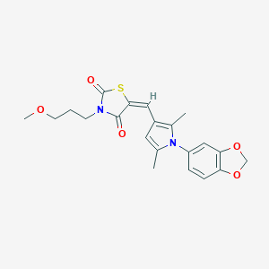 molecular formula C21H22N2O5S B305695 5-{[1-(1,3-benzodioxol-5-yl)-2,5-dimethyl-1H-pyrrol-3-yl]methylene}-3-(3-methoxypropyl)-1,3-thiazolidine-2,4-dione 