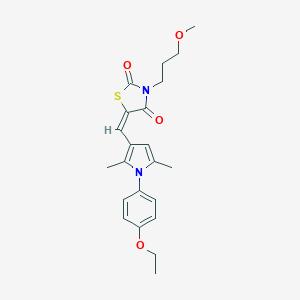 molecular formula C22H26N2O4S B305703 5-{[1-(4-ethoxyphenyl)-2,5-dimethyl-1H-pyrrol-3-yl]methylene}-3-(3-methoxypropyl)-1,3-thiazolidine-2,4-dione 