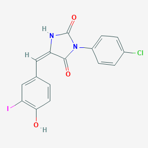 molecular formula C16H10ClIN2O3 B305708 (5E)-3-(4-chlorophenyl)-5-(4-hydroxy-3-iodobenzylidene)imidazolidine-2,4-dione 