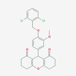 molecular formula C27H24Cl2O5 B305714 9-{4-[(2,6-dichlorobenzyl)oxy]-3-methoxyphenyl}-3,4,5,6,7,9-hexahydro-1H-xanthene-1,8(2H)-dione 