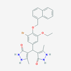 molecular formula C28H27BrN4O4 B305722 4-[[3-bromo-5-ethoxy-4-(1-naphthylmethoxy)phenyl](5-hydroxy-3-methyl-1H-pyrazol-4-yl)methyl]-3-methyl-1H-pyrazol-5-ol 