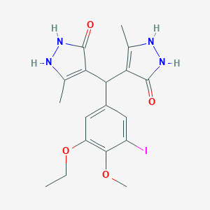molecular formula C18H21IN4O4 B305723 4,4'-[(3-ethoxy-5-iodo-4-methoxyphenyl)methanediyl]bis(3-methyl-1H-pyrazol-5-ol) 