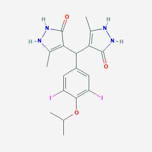 molecular formula C18H20I2N4O3 B305725 4-[(3,5-diiodo-4-isopropoxyphenyl)(5-hydroxy-3-methyl-1H-pyrazol-4-yl)methyl]-3-methyl-1H-pyrazol-5-ol 