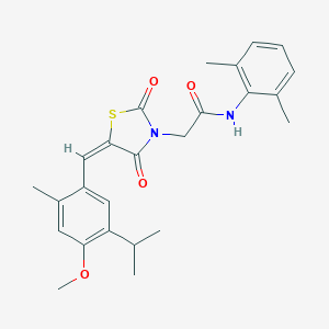 molecular formula C25H28N2O4S B305727 N-(2,6-dimethylphenyl)-2-[5-(5-isopropyl-4-methoxy-2-methylbenzylidene)-2,4-dioxo-1,3-thiazolidin-3-yl]acetamide 