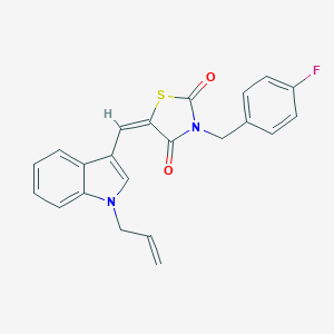 molecular formula C22H17FN2O2S B305728 (5E)-3-(4-fluorobenzyl)-5-{[1-(prop-2-en-1-yl)-1H-indol-3-yl]methylidene}-1,3-thiazolidine-2,4-dione 