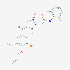 molecular formula C24H23BrN2O5S B305729 2-{(5E)-5-[3-bromo-5-methoxy-4-(prop-2-en-1-yloxy)benzylidene]-2,4-dioxo-1,3-thiazolidin-3-yl}-N-(2,6-dimethylphenyl)acetamide 