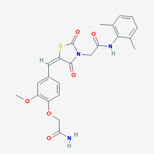 molecular formula C23H23N3O6S B305730 2-{(5E)-5-[4-(2-amino-2-oxoethoxy)-3-methoxybenzylidene]-2,4-dioxo-1,3-thiazolidin-3-yl}-N-(2,6-dimethylphenyl)acetamide 