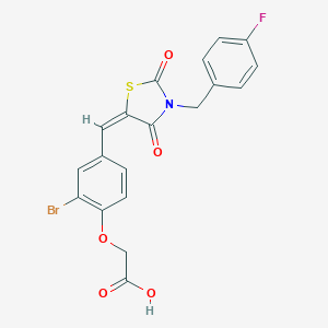 molecular formula C19H13BrFNO5S B305731 2-[2-bromo-4-[(E)-[3-[(4-fluorophenyl)methyl]-2,4-dioxo-1,3-thiazolidin-5-ylidene]methyl]phenoxy]acetic acid 