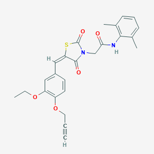 molecular formula C25H24N2O5S B305732 N-(2,6-dimethylphenyl)-2-{(5E)-5-[3-ethoxy-4-(prop-2-yn-1-yloxy)benzylidene]-2,4-dioxo-1,3-thiazolidin-3-yl}acetamide 