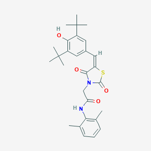molecular formula C28H34N2O4S B305734 2-[(5E)-5-(3,5-di-tert-butyl-4-hydroxybenzylidene)-2,4-dioxo-1,3-thiazolidin-3-yl]-N-(2,6-dimethylphenyl)acetamide 