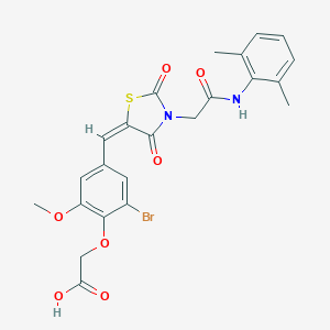 molecular formula C23H21BrN2O7S B305735 [2-Bromo-4-({3-[2-(2,6-dimethylanilino)-2-oxoethyl]-2,4-dioxo-1,3-thiazolidin-5-ylidene}methyl)-6-methoxyphenoxy]acetic acid 