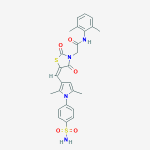 molecular formula C26H26N4O5S2 B305736 N-(2,6-dimethylphenyl)-2-[(5E)-5-{[2,5-dimethyl-1-(4-sulfamoylphenyl)-1H-pyrrol-3-yl]methylidene}-2,4-dioxo-1,3-thiazolidin-3-yl]acetamide 