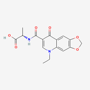 molecular formula C16H16N2O6 B3057365 5-Ethyl-8-oxo-5,8-dihydro-1,3-dioxolo(4,5-g)quinoline-7-carboxylic 1-carboxyethylamide CAS No. 79721-05-4