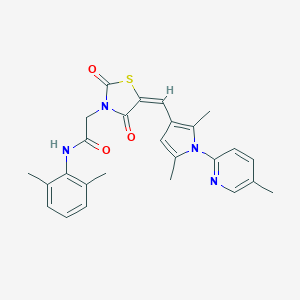 molecular formula C26H26N4O3S B305740 2-(5-{[2,5-dimethyl-1-(5-methyl-2-pyridinyl)-1H-pyrrol-3-yl]methylene}-2,4-dioxo-1,3-thiazolidin-3-yl)-N-(2,6-dimethylphenyl)acetamide 