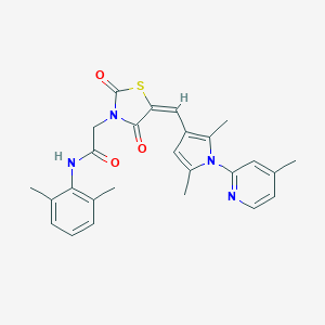 molecular formula C26H26N4O3S B305742 2-(5-{[2,5-dimethyl-1-(4-methyl-2-pyridinyl)-1H-pyrrol-3-yl]methylene}-2,4-dioxo-1,3-thiazolidin-3-yl)-N-(2,6-dimethylphenyl)acetamide 