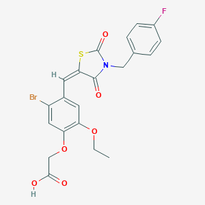 molecular formula C21H17BrFNO6S B305745 (5-bromo-2-ethoxy-4-{(E)-[3-(4-fluorobenzyl)-2,4-dioxo-1,3-thiazolidin-5-ylidene]methyl}phenoxy)acetic acid 