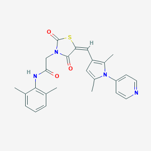 molecular formula C25H24N4O3S B305746 N-(2,6-dimethylphenyl)-2-(5-{[2,5-dimethyl-1-(4-pyridinyl)-1H-pyrrol-3-yl]methylene}-2,4-dioxo-1,3-thiazolidin-3-yl)acetamide 