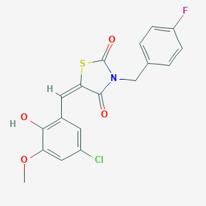 molecular formula C18H13ClFNO4S B305747 (5E)-5-(5-chloro-2-hydroxy-3-methoxybenzylidene)-3-(4-fluorobenzyl)-1,3-thiazolidine-2,4-dione 