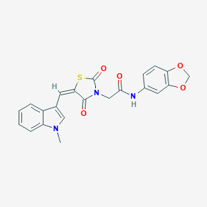 molecular formula C22H17N3O5S B305749 N-(1,3-benzodioxol-5-yl)-2-{5-[(1-methyl-1H-indol-3-yl)methylene]-2,4-dioxo-1,3-thiazolidin-3-yl}acetamide 