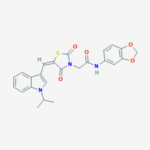 molecular formula C24H21N3O5S B305752 N-(1,3-benzodioxol-5-yl)-2-{5-[(1-isopropyl-1H-indol-3-yl)methylene]-2,4-dioxo-1,3-thiazolidin-3-yl}acetamide 