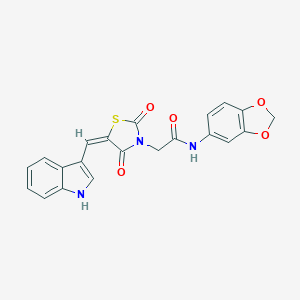 molecular formula C21H15N3O5S B305753 N-(1,3-benzodioxol-5-yl)-2-[(5E)-5-(1H-indol-3-ylmethylidene)-2,4-dioxo-1,3-thiazolidin-3-yl]acetamide 