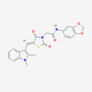 molecular formula C23H19N3O5S B305754 N-(1,3-benzodioxol-5-yl)-2-{5-[(1,2-dimethyl-1H-indol-3-yl)methylene]-2,4-dioxo-1,3-thiazolidin-3-yl}acetamide 