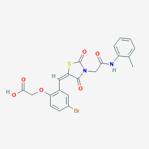 molecular formula C21H17BrN2O6S B305755 [4-Bromo-2-({2,4-dioxo-3-[2-oxo-2-(2-toluidino)ethyl]-1,3-thiazolidin-5-ylidene}methyl)phenoxy]acetic acid 