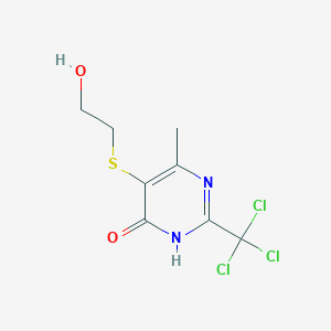 molecular formula C8H9Cl3N2O2S B3057563 4(1H)-Pyrimidinone, 5-[(2-hydroxyethyl)thio]-6-methyl-2-(trichloromethyl)- CAS No. 82551-97-1
