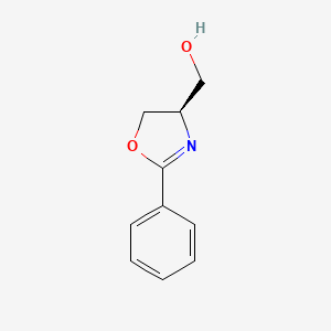 molecular formula C10H11NO2 B3057605 4-Oxazolemethanol, 4,5-dihydro-2-phenyl-, (4R)- CAS No. 82936-49-0