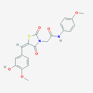 molecular formula C20H18N2O6S B305764 2-[5-(3-hydroxy-4-methoxybenzylidene)-2,4-dioxo-1,3-thiazolidin-3-yl]-N-(4-methoxyphenyl)acetamide 