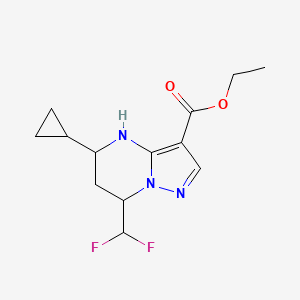 molecular formula C13H17F2N3O2 B3057646 Ethyl 5-cyclopropyl-7-(difluoromethyl)-4,5,6,7-tetrahydropyrazolo[1,5-a]pyrimidine-3-carboxylate CAS No. 832740-92-8
