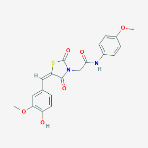 molecular formula C20H18N2O6S B305767 2-[(5E)-5-(4-hydroxy-3-methoxybenzylidene)-2,4-dioxo-1,3-thiazolidin-3-yl]-N-(4-methoxyphenyl)acetamide 