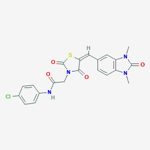 molecular formula C21H17ClN4O4S B305769 N-(4-chlorophenyl)-2-{5-[(1,3-dimethyl-2-oxo-2,3-dihydro-1H-benzimidazol-5-yl)methylene]-2,4-dioxo-1,3-thiazolidin-3-yl}acetamide 