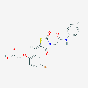 molecular formula C21H17BrN2O6S B305770 [4-Bromo-2-({2,4-dioxo-3-[2-oxo-2-(4-toluidino)ethyl]-1,3-thiazolidin-5-ylidene}methyl)phenoxy]acetic acid 
