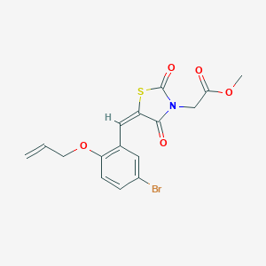 molecular formula C16H14BrNO5S B305776 Methyl {5-[2-(allyloxy)-5-bromobenzylidene]-2,4-dioxo-1,3-thiazolidin-3-yl}acetate 