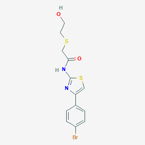 molecular formula C13H13BrN2O2S2 B305779 N-[4-(4-bromophenyl)-1,3-thiazol-2-yl]-2-[(2-hydroxyethyl)sulfanyl]acetamide 