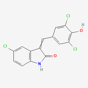 molecular formula C15H8Cl3NO2 B3057808 5-Chloro-3-[(3,5-dichloro-4-hydroxyphenyl)methylidene]-1,3-dihydro-2H-indol-2-one CAS No. 852547-30-9
