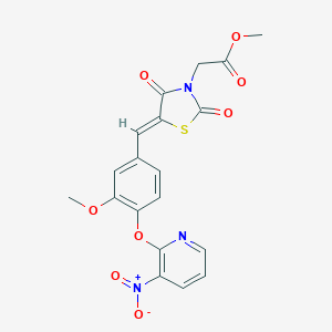 molecular formula C19H15N3O8S B305787 Methyl {5-[4-({3-nitro-2-pyridinyl}oxy)-3-methoxybenzylidene]-2,4-dioxo-1,3-thiazolidin-3-yl}acetate 