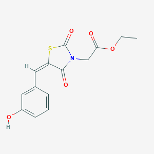molecular formula C14H13NO5S B305788 ethyl [(5E)-5-(3-hydroxybenzylidene)-2,4-dioxo-1,3-thiazolidin-3-yl]acetate 
